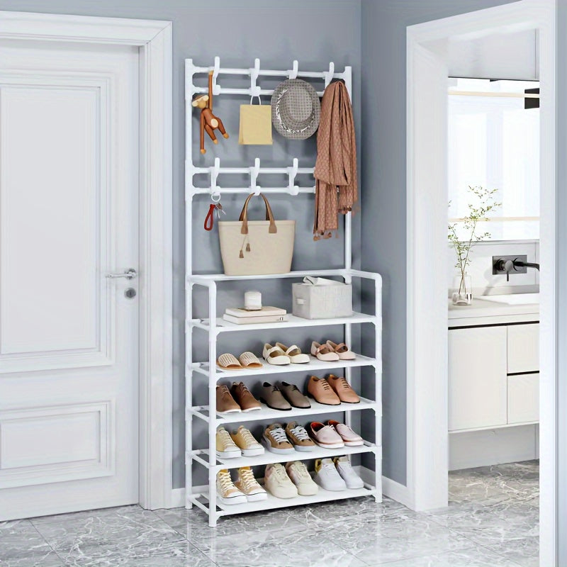 Multipurpose 58" Coat Rack Shoe Shelf, Carbon Steel, Self Assembly Required