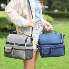 Outdoor Insulated Lunch Bag Double Layer Food Bag Camping Picnic