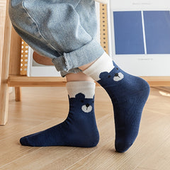 5 Pairs Kids Bear Pattern Striped Knitted Crew Socks
