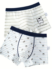 2pcs Boys Boxer Briefs Cartoon Print Elastic Waist Shorts Cotton Underwear