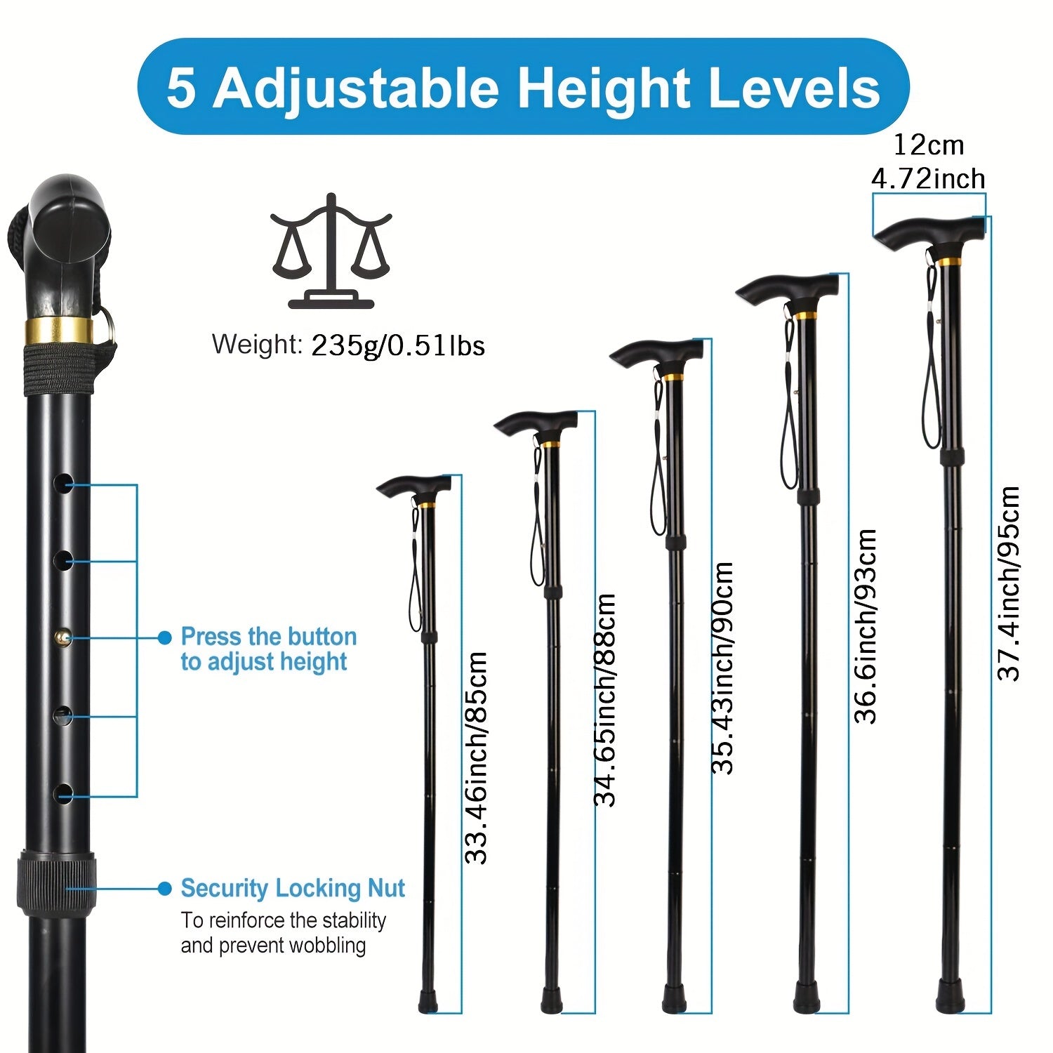 Adjustable Folding Cane Trekking Poles Collapsible Walking Stick