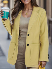 Solid Patched Pockets Lapel Blazer Coat Long Sleeve Loose Blazer Outerwear