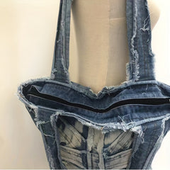 Vintage Denim Shoulder Bag for Women - Large Capacity Tote Handbag