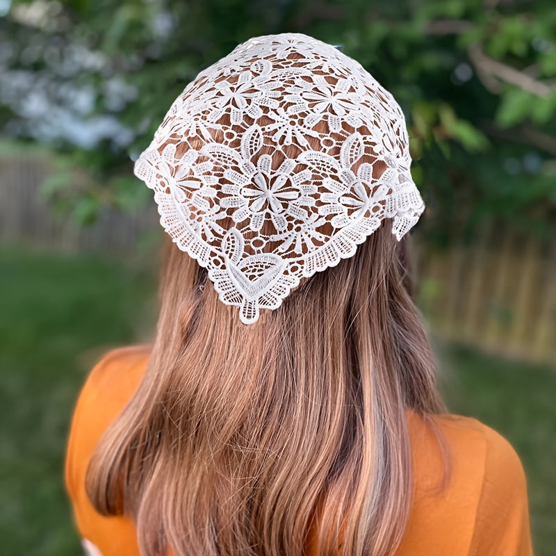 Crochet Hair Scarf Bands Turban Headband Lace Hollow Flower Butterfly Headwrap