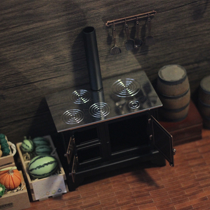 Vintage Dollhouse Stove with Copper Accents Retro Kitchen Range Hood