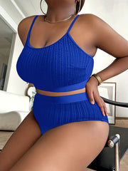 Ribbed Knit Crop Cami Top & Underwear Swimsuit Set