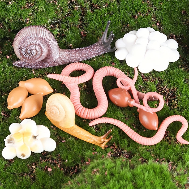 8pcs Snail & Earthworm Life Cycle Figurines Toy Set - Educational Project Birthd