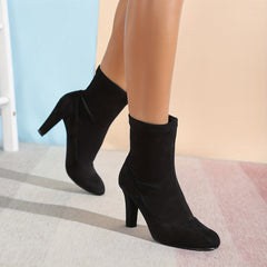 Women's Solid Short Boots Stylish Closed Toe Ankle Boots Slip On Booties