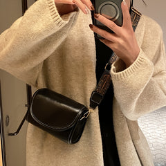 Retro Style Mini Faux Leather Crossbody Bag Wide Strap Shoulder Purse