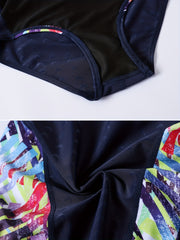 Girls Geometric Print One Piece Swimsuit Chest Pad Tankini Kids Clothes