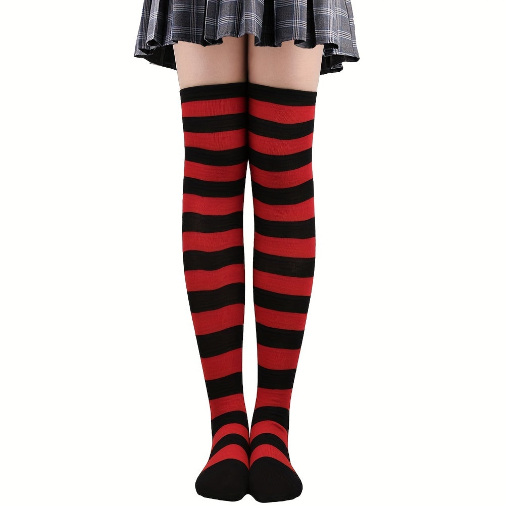 2 Pairs Striped Thigh High Socks Women's Stockings