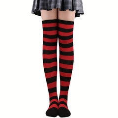 2 Pairs Striped Thigh High Socks Women's Stockings