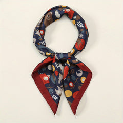 Cartoon Print Satin Square Scarf Animal Pattern Bandana Neckerchief