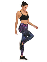 Fluorescent Tree Branch Print Leggings High Waist Slim Leggings