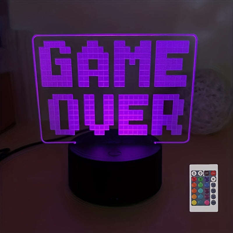 Game Room Game Over Table Lamp Neon Nightlight 16 Colors Touch Remote LED Decor