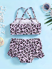 Leopard Print 2pcs Swimsuit Set For Girls Comfy Bathing Suit