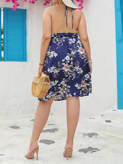 Floral Print Backless Halter Neck Dress