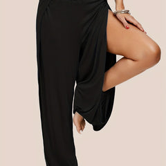 Solid Split Pants Sexy Elastic Waist Long Length Summer Pants Women's Clothing