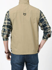 Men's Cargo Vest Zipper Pockets Stand Collar Outwear