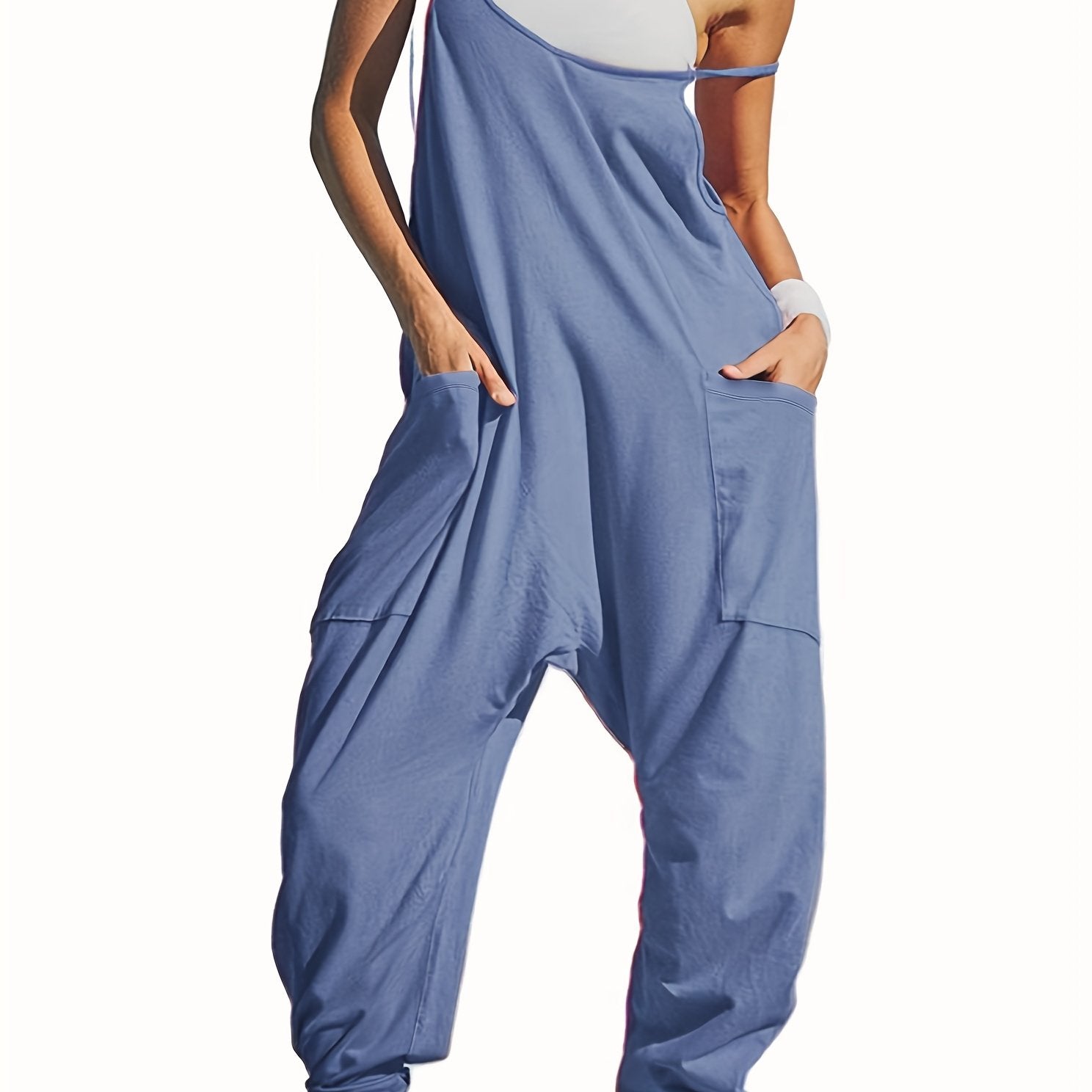 Solid V Neck Cami Jumpsuit With Pockets