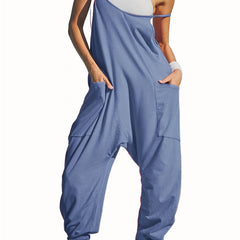 Solid V Neck Cami Jumpsuit With Pockets