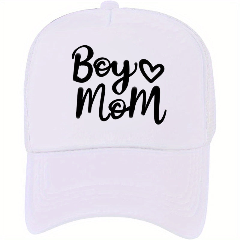 Unisex Sunshade Baseball Cap with Embroidered BOY MOM Letter