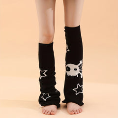 Skull & Star Print Leg Warmers Knee High Socks Women's Stockings