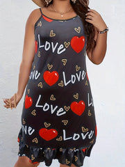Sexy Nightdress Heart & Letter Print Medium Stretch Cami Sleep Dress