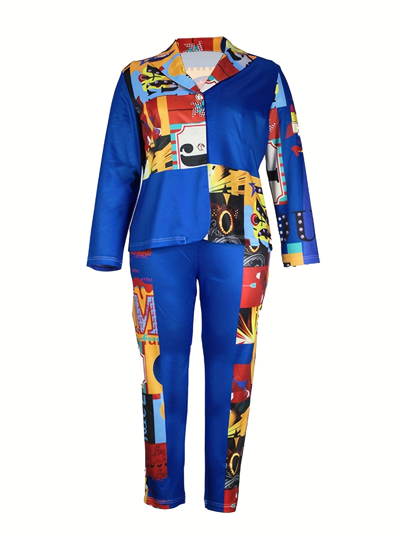 Graphic Print Long Sleeve Shirt & Pants Set