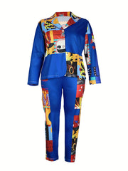 Graphic Print Long Sleeve Shirt & Pants Set