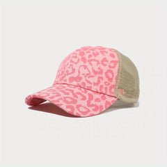 Leopard Print Mesh Baseball Cap Breathable Visor Cap Adjustable Trucker Hat