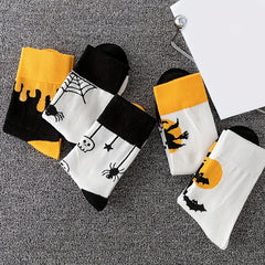 5 Pairs Skull & Bat Print Halloween Crew Socks Women's Stockings & Hosiery