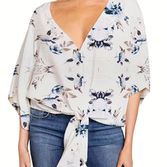 Floral Print Boho Blouse V Neck T-Shirt