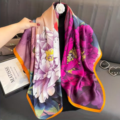 Vintage Block Square Scarf Large Satin Shawl Bandana Women Head Wrap