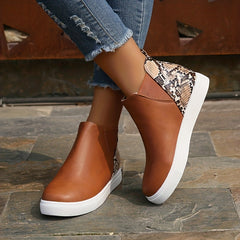 Women's Snakeskin Pattern Short Boots Stretch Fabric Sided Boots