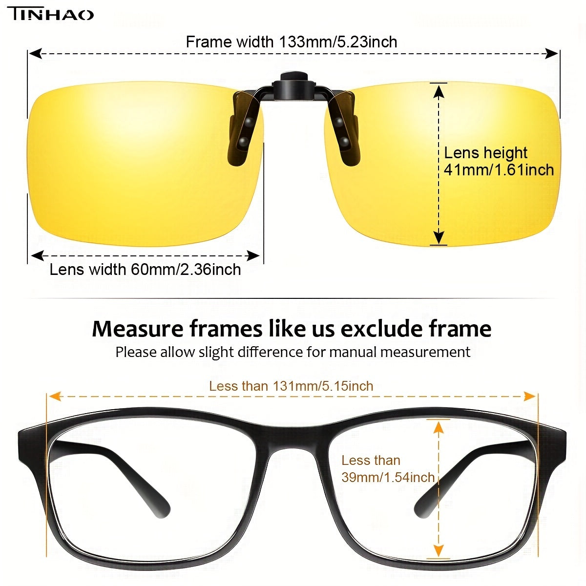 TINHAO Clip On Sunglasses Daytime & Night Vision Lenses
