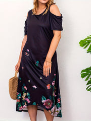 Women's Plus Floral Cold Shoulder Maxi Dress
