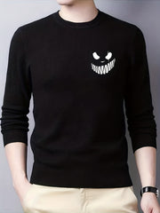 Men's Knitted Sweater Monster Face Pattern Warm Crew Neck Pullover