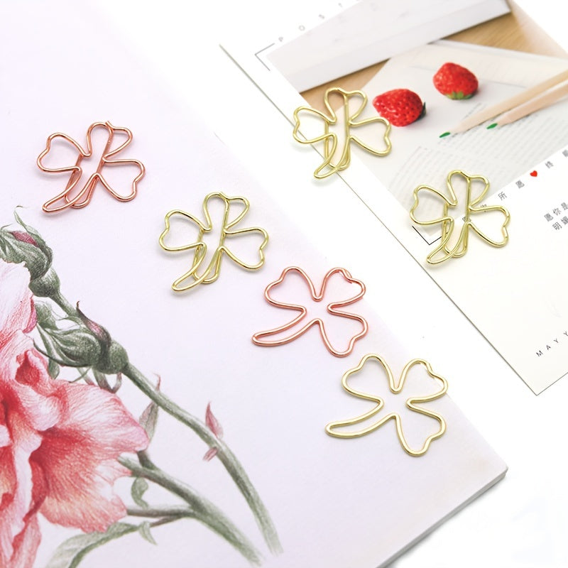 20pcs Clover shaped Pins Metal Office Supplies Golden Paper Clips Rose Style