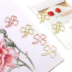 20pcs Clover shaped Pins Metal Office Supplies Golden Paper Clips Rose Style