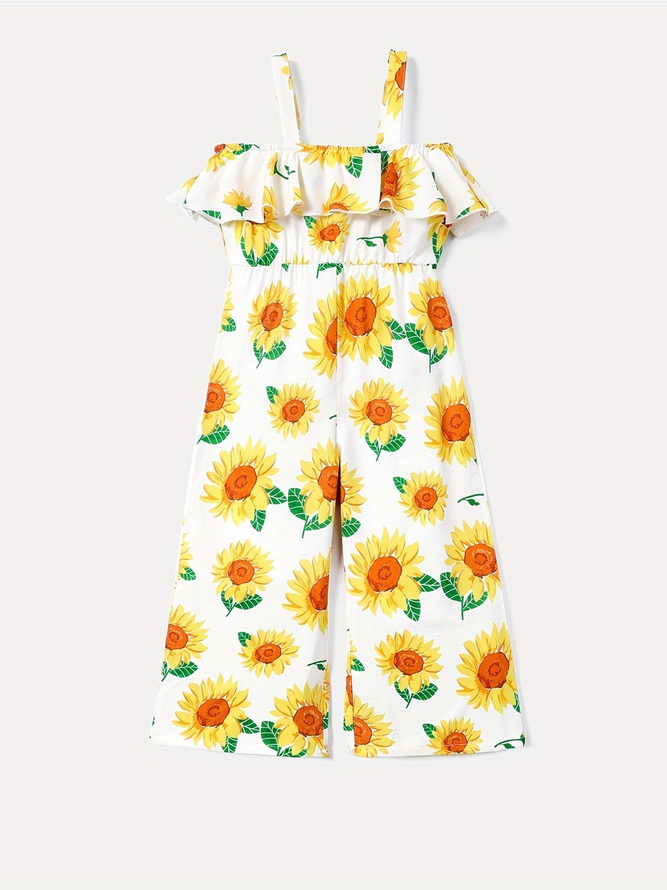 Toddler Girl Sunflower Print Flounce Slip Jumpsuit