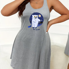 Halloween Cat Ghost Bat Print Tank Sleep Dress