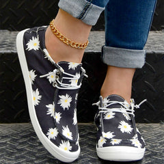 Daisy Print Canvas Low Top Lace Up Casual Shoes
