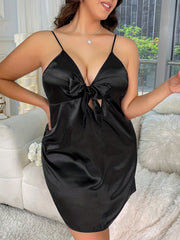 Satin Foliage Print Knot Front V Neck Nightgown