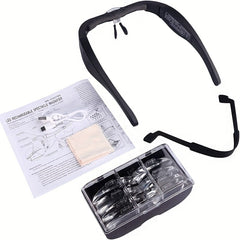 Rechargeable LED Head Magnifying Glass 4 Lens 1.5X 2.5X 3.5X