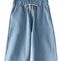 High Rise Wide Leg Drawstring Shorts Women's Plus