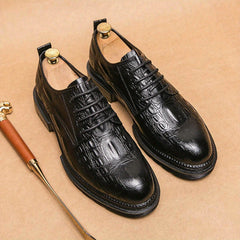 Men's Crocodile Pattern Derby Shoes Wear resistant Non Slip Formal Shoes