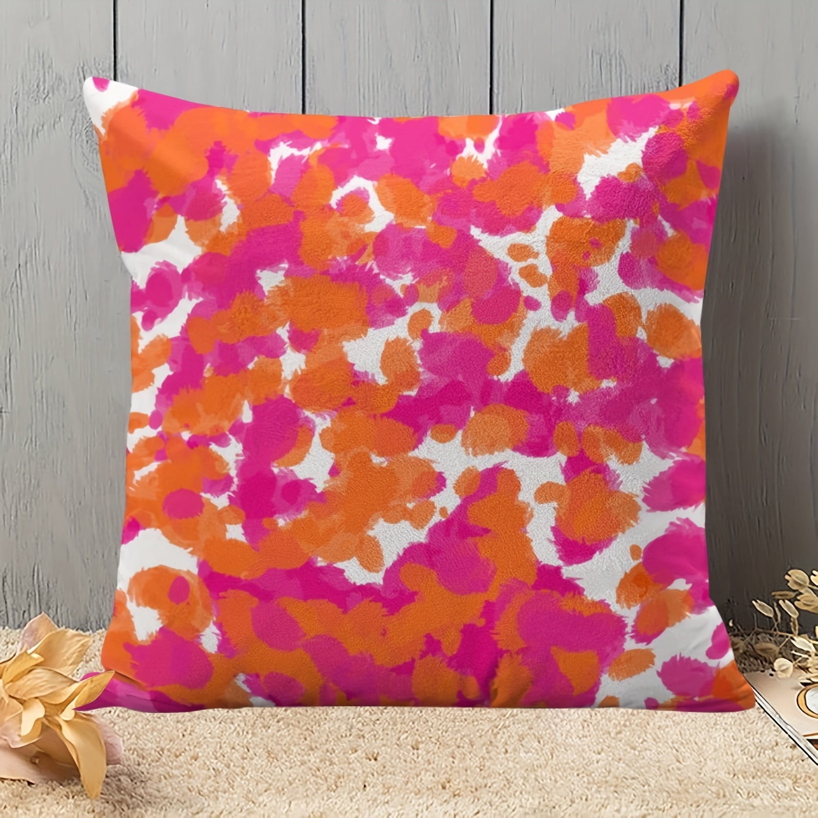 Colorful Girly Hot Pink Fuchsia Orange Pillow Cover 45x45cm Hidden Zipper