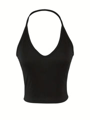 Sexy Plunging Halter Top Sleeveless