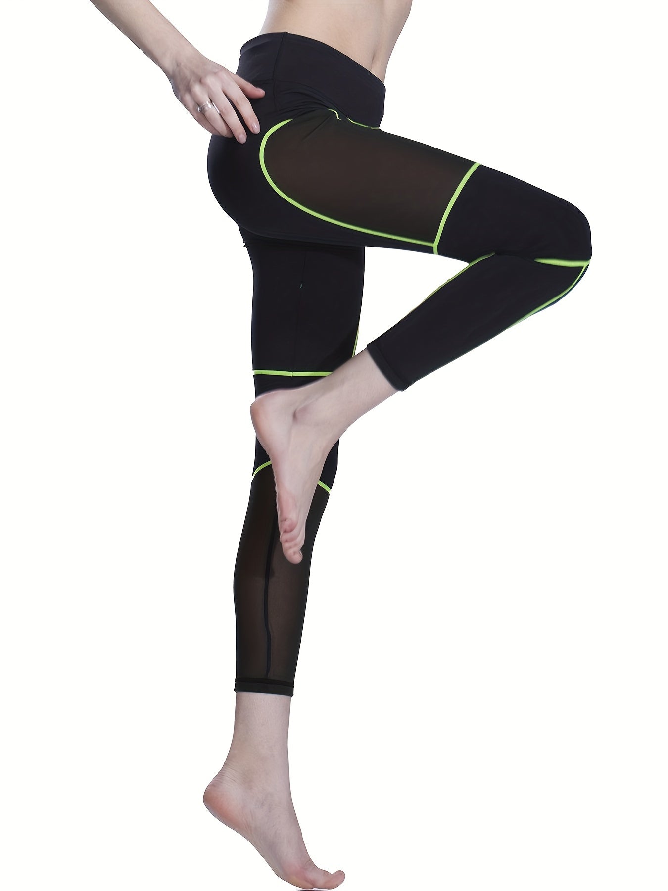 Mesh Contrast Line High Waist Stretchy Sports Tight Pants
